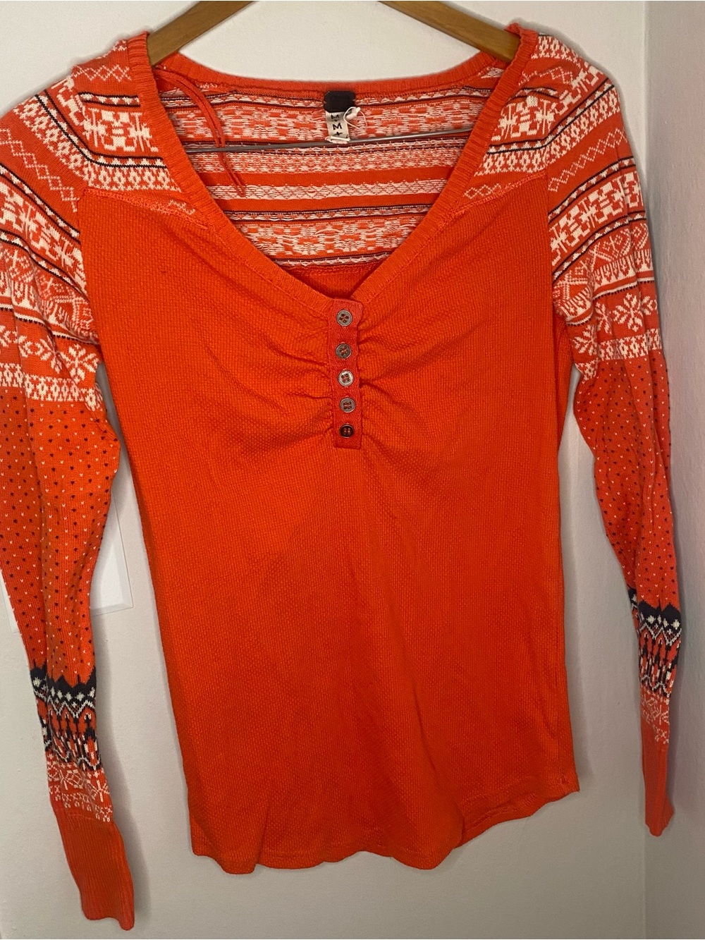 Free people Cabin Fever Fair Isle Henley top size medium orange